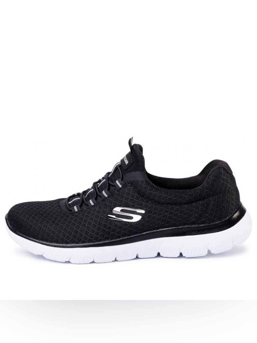 Skechers Men’s Black Knit Slip-On Sneaker with White Sole